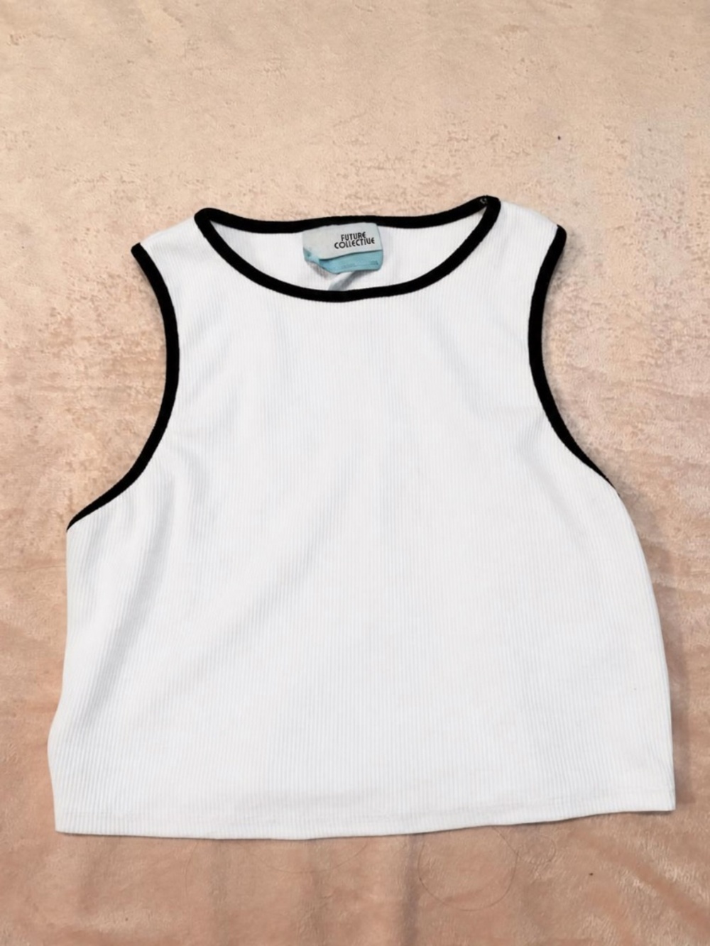 Future Collective White and Black Rib Ringer Cropped Tank Y2K